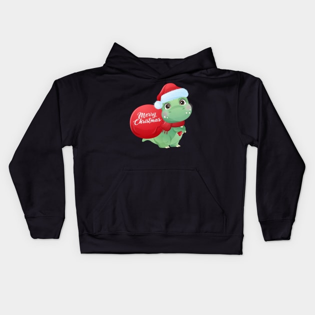 Cute Christmas T Rex Dinosaur With Santa Hat Kids Hoodie by P-ashion Tee